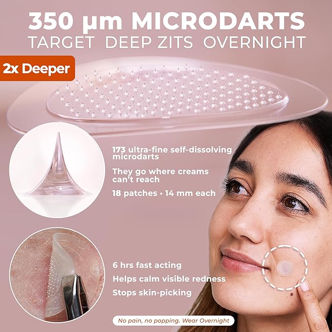 OMMA Korean Microdart Acne Patch, Cystic Acne Treatment, Micropoint Pimple Patches for Face for Early-Stage Painful Zits, Salicylic Acid & Tea Tree - 14 mm Zit Stickers (18 Count)