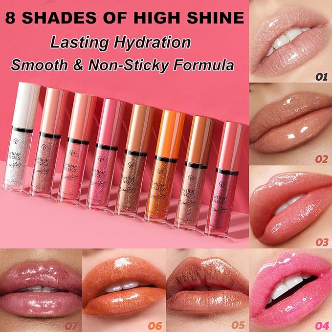Pink Lip gloss Lip Plumper Gloss Shimmer High Shine Lip Gloss Moisturizing Tinted Lip Gloss Long Lasting Waterproof Lip Oil (04# Magenta Shimmer)