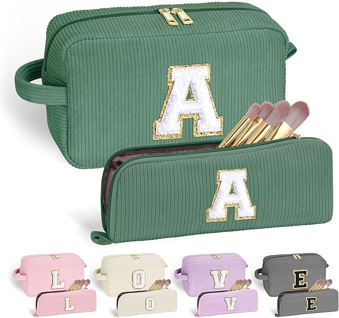 YOOLIFE Initial Travel Makeup Bag Cosmetic Bag - Teen Girl Gifts Trendy Stuff Friend Birthday Gifts for Women Teen Girl Kids