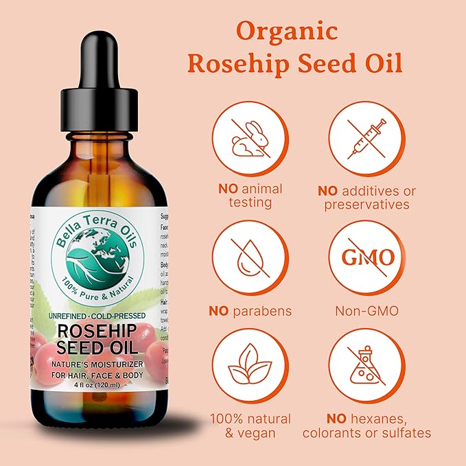 Bella Terra Oils Pure Rosehip Seed Oil – 1 gallon, Nourishing, Hydrating, Rejuvenating, Rich in Vitamins, Enhances Hair and Skin Health