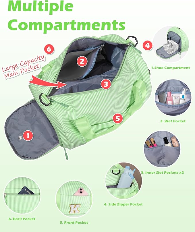 Birthday Gift for Her, Girls Travel Duffle Bag, Kids Initial Overnight Bags with Shoe Compartment, Personalized Weekend Bag with Makeup Pouch, Dorm Room Essentials (Letter R)