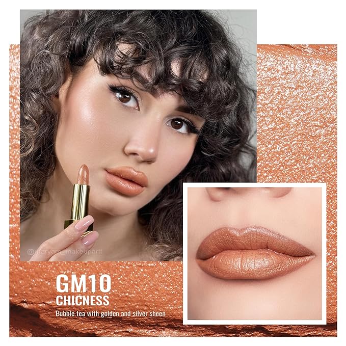 Oulac Nude Matte Lipstick with Glow Metallic Finish - Vegan Lipstick for Women, Creamy Texture, Hydrating Clean Beauty Formula, High-End Magnetic Hook Design, GM10 Chicness