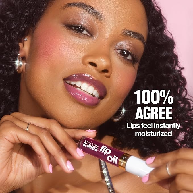 REVLON Super Lustrous Glimmer Lip Oil, Moisturizing & Tinted, Shiny Finish, Made with Plant-Based Squalane, 008 Just Toasty, 0.13 fl oz