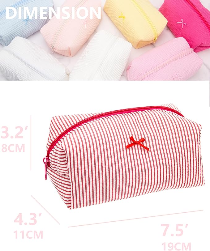 PAZIMIIK Cozy Makeup Bag Small Aesthetic Travel Zipper Cosmetic Pouch for Women Make Up Beauty Accessories Brushes, Stripe Red