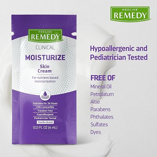 Medline Remedy Clinical Skin Cream, Nourishing Formula for Dry Skin, 4 mL Packets, Pack of 144
