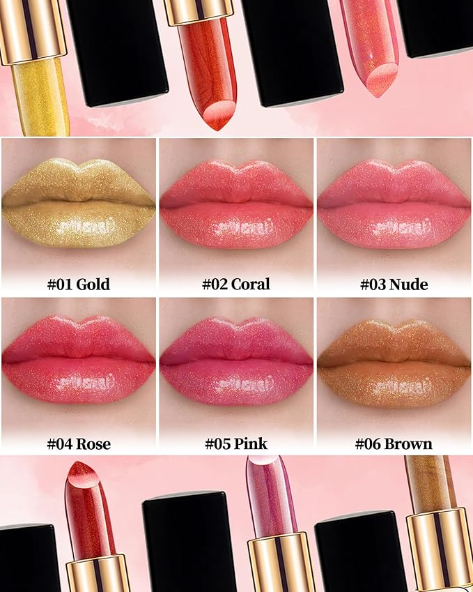 Metallic Coral Color Changing Shimmer Lipstick for Women,3D Shine High Impact Long Lasting Hydrating Transfer Proof Lipstick,Creamy Matte Non Sticky Plumping Lip Gloss,Full Coverage Lip Color Makeup03