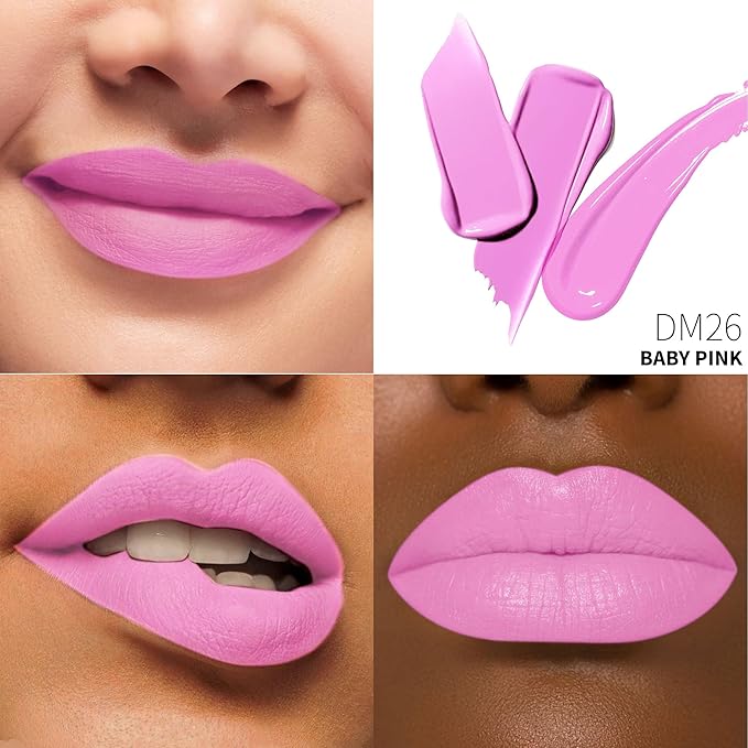 3Pc Matte Liquid Lipsticks for Women, Dark Brown Lipstick Red Lisptick Pink Lipstick, Cruelty Free Long Lasting Lip Makeup (DM15+DM05+DM26)