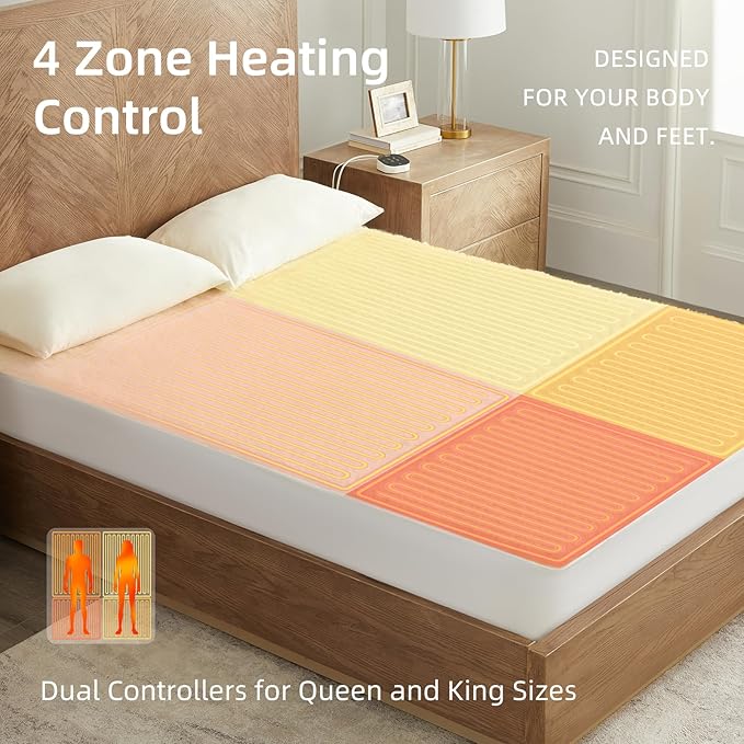 Bwarm Muilt-Zone Heated Mattress Pad Queen Wool Electic Mattress Pad, Touchscreen Bed Warmer with 9 Heat Settings, 1-12 Hours Auto Off Memory Deep Pocket,Machine Wash White Queen 60" x 80"