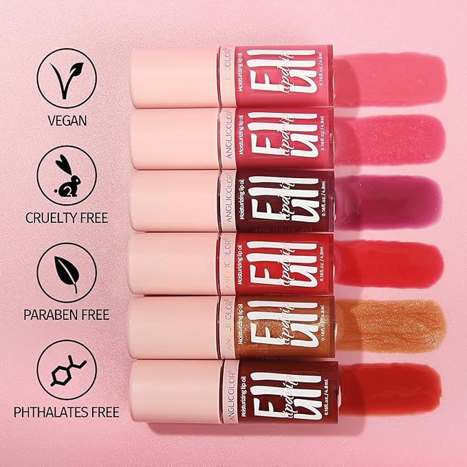 Anglicolor 2PC Lip Oil and Metallic Glitter Pink Lipstick,Natural Lip Plumper,Fruit Flavoured Lip Oil,For Dry Lip's Moisturizing Hydrating,Vegan & Cruelty-free (05 Athena+15)