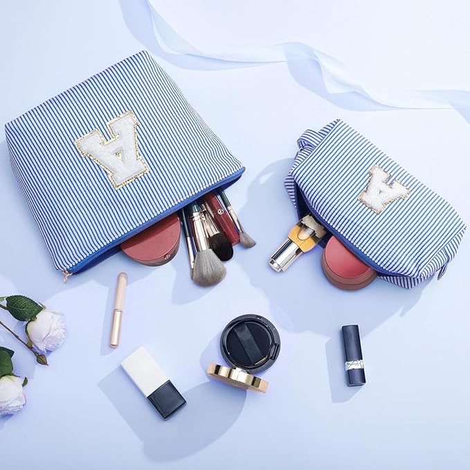 YOOLIFE Teen Girl Gifts Trendy Stuff | Makeup Bag | Cosmetic Bag | Makeup Pouch Teen Girl Gifts Trendy Stuff | Mothers Day Gifts | Birthday Gifts for Women Girls | Thank You Gifts Blue | Initial J