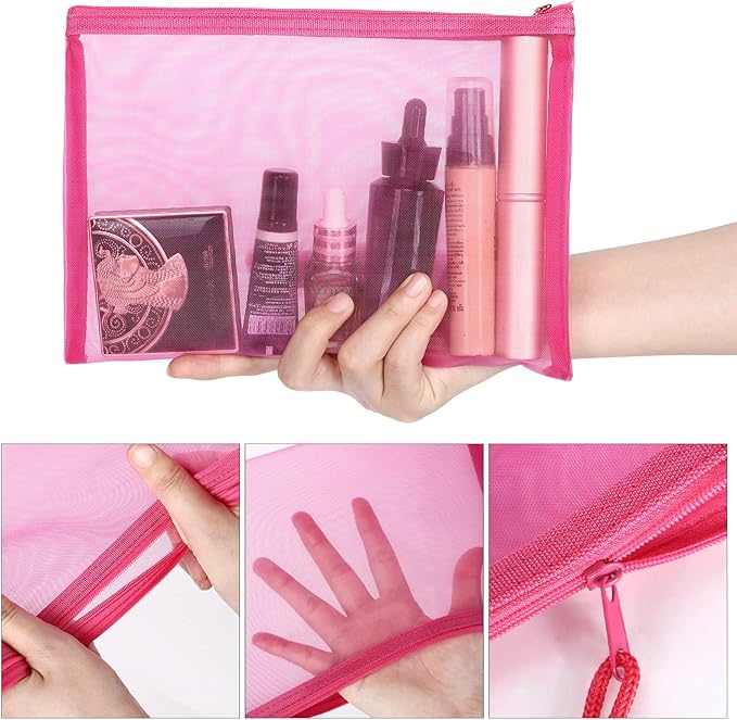 12 Pieces Zipper Nylon Mesh Pouch, Mesh Cosmetic Bags Makeup Bags Pencil Case, Multipurpose Travel Bags for Cosmetic School Office Supplies and Travel Accessories (Multicolored 01, A5+B6)