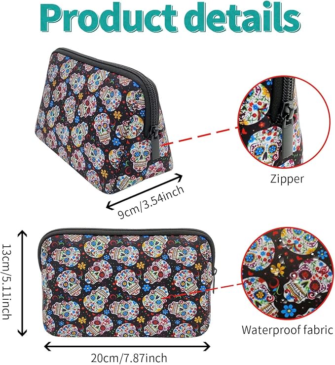 Cosmetic Bag Waterproof Neoprene Zipper Pouch Travel Portable Toiletry Makeup Bags Organizer Case for Women and Girls