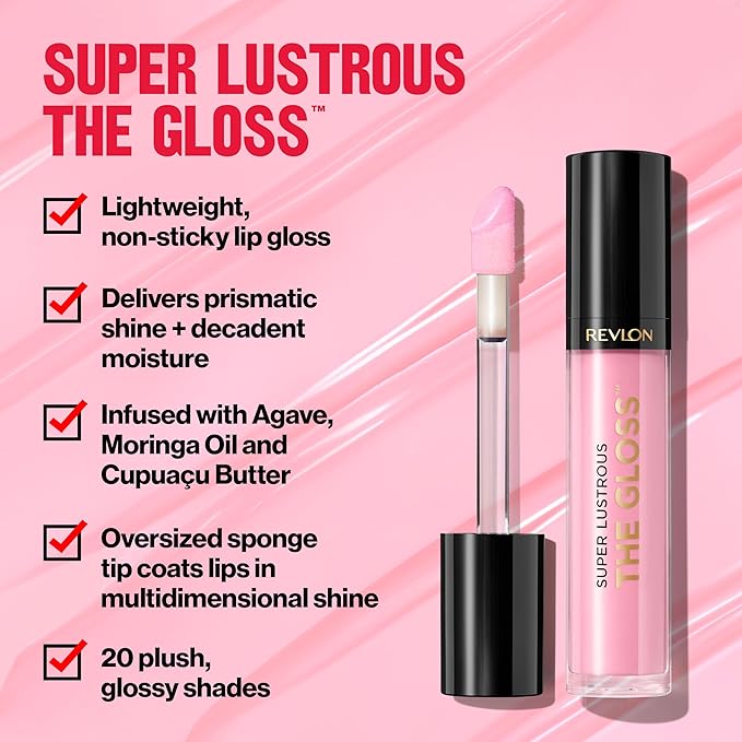 Revlon Super Lustrous Lip Gloss, Non-Sticky, Hydrating, High Shine Finish, 232 Pink Obsessed, 0.13 oz