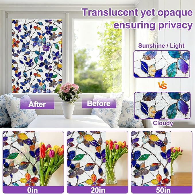 Window Privacy Film Stained Glass Window Film Frosted Window Film Window clings Non-Adhesive Reusable Decorative for Home Removable (Purple Frosted,17.5 X 157.4 in