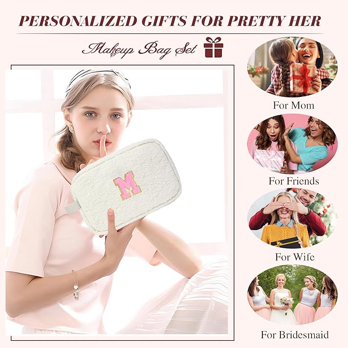 for Christmas Day Gifts, Travel Makeup Bag for Women, Initial Make Up Bag Set for 6 7 8 9 10 11 12 13 Years Old Kids Tween Girls, Large Cosmetic Skincare Bags for Birthday Gifts, White G