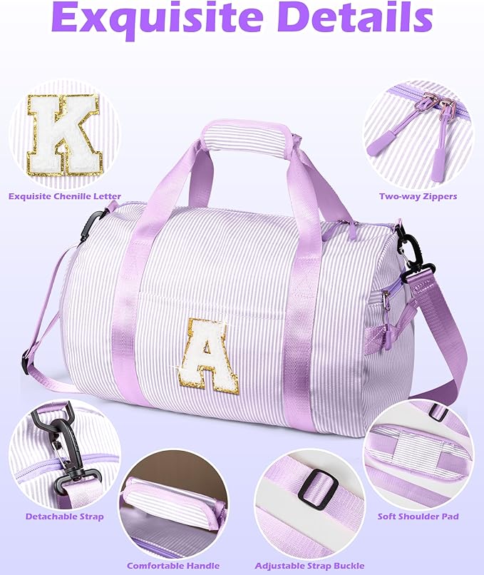 Trendy Gifts for Preteen, Girls Travel Duffle Bag, Kids Initial Overnight Duffel Bags with Shoe Compartment, Personalized Dance Bag with Cosmetic Pouch, Cute Birthday Gift (Letter M)
