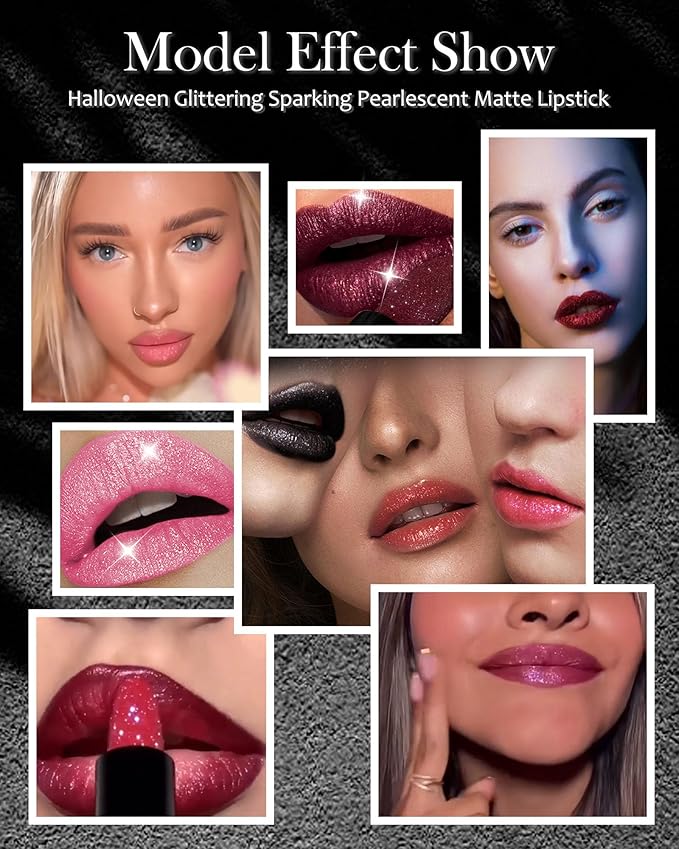 Diamond Glitter Matte Lipstick,Rose Red Tinted Lip Gloss,Metallic High Pigment Lip Stain Lipstain,Longlasting Waterproof Non-Stick Lipgloss Lipstick,Shimmer Lip Blam Tint,Makeup Gift for Women-04