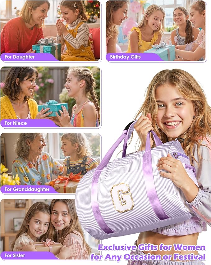 7 Year Old Girl Birthday Gifts, Girls Travel Duffle Bag, Kids Initial Overnight Duffel Bags with Shoe Compartment, Personalized Dance Bag with Cosmetic Pouch, Preppy Stuff for Kid (Letter E)