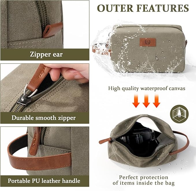 Janhavi Mens Travel Bag Toiletry Waterproof,Personalized Laser Engraved Initials & Wheat Ear, Gifts For Husband, Make Up Bag Traveling, Men's Accessories Organizer,Gifts for Him(Olive Green T)