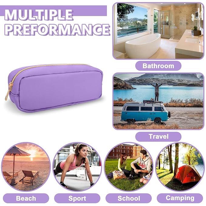 Small Pencil Case Makeup Bag for Purse, Cute Pencil Pouch Preppy Nylon Makeup Brush Bag with Zipper, Girls Portable Stationery Storage Case Small Pen Bag for Office School College(Slim-Grape)