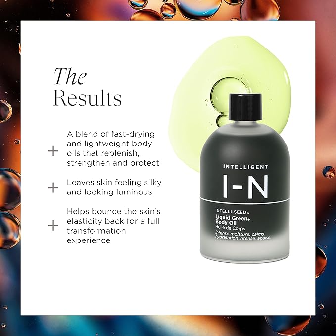 Liquid Green Body Oil, Intensive Hydration and Radiance, Antioxidant and Soothing for All Skin Types, Vegan, 3.4 Oz