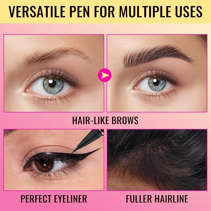 Vevivia Eyebrow Pen - Eyebrow Gel Clear, Dual-Ended Eye Brow Pencils for Women with 4-Fork-Tip and Precise Brush-Tip for Natural Hair-Like Strokes, Last All Day Eyebrow Pencil, Brown