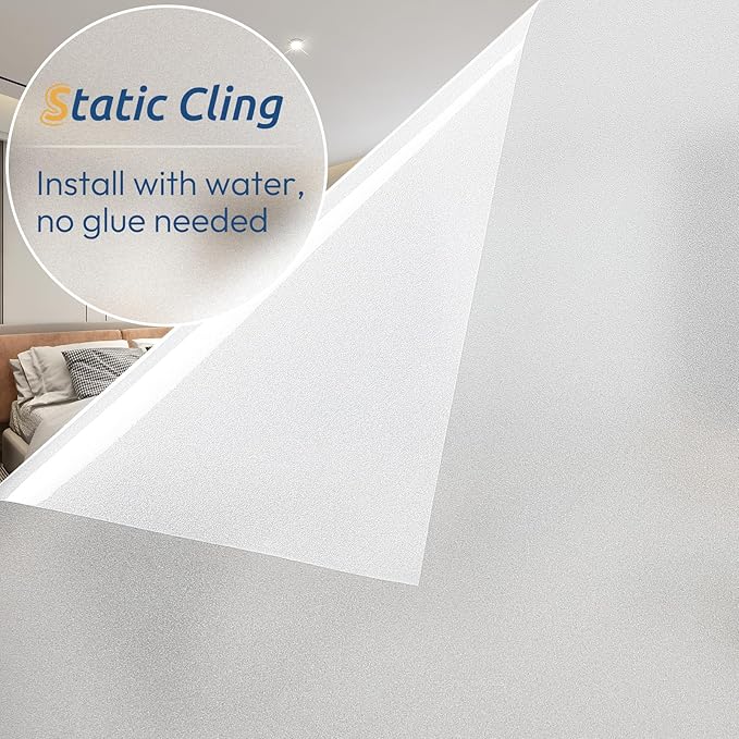 rabbitgoo Window Privacy Film, Frosted Glass Window Clings, Static Cling UV Heat Blocking Door Stickers for Home Bathroom, Removable Indoor Decal Coverings Day and Night, Pure, 29.5 x 118.1 Inches