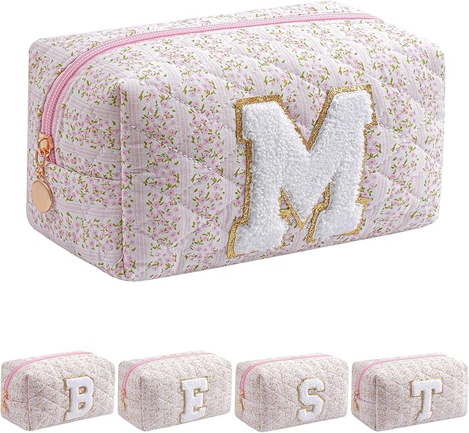 JOVAKIT Makeup Bag Cosmetic Bags for Women, Christmas Gifts for Girls Age 6-18, Alphabet Pink Floral Coquette Zipper Travel Makeup Pouch, Organizer Case Trendy Stuff (Pink Floral M)