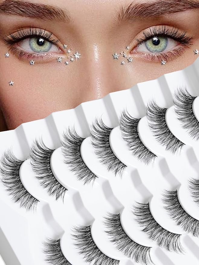 Lashes Cat Eye 15mm False Eyelashes Natural Lashes Strips Thin Band Wispy Lash Pack 3D Volume Fake Eyelash Curly 7 Pair Siligli