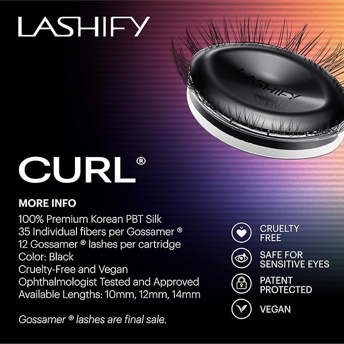 Lashify Curl 12mm Gossamer DIY Eyelash Extensions Refill, Black, Easy False Eyelashes for a Natural Look