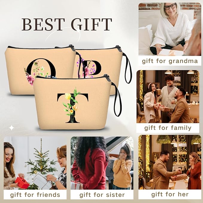 Women Birthday Unique Bride to be Bridal Shower Initial Gifts for Mom Sister Friend Her Teacher Aunt Makeup Cosmetic Bag with Mirror Mothers Day Christmas Graduation T