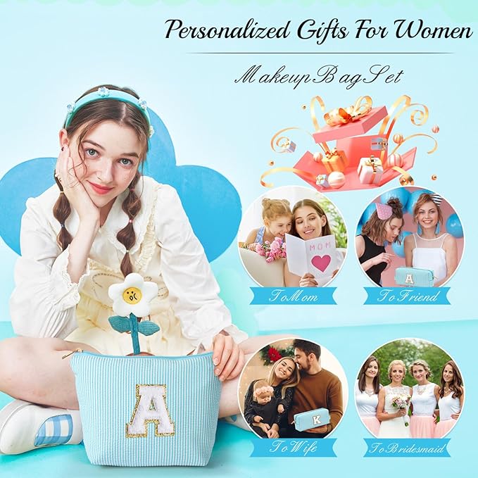 YOOLIFE Makeup Bag for Women - Personalized Makeup Pouch for Girlfriend Bridesmaid Wife | Travel Toiletry Bag for Her Mom | Skin Care Bag Birthday Gift for Sister Friend Mini Makeup Bag Sweet 16 Gifts