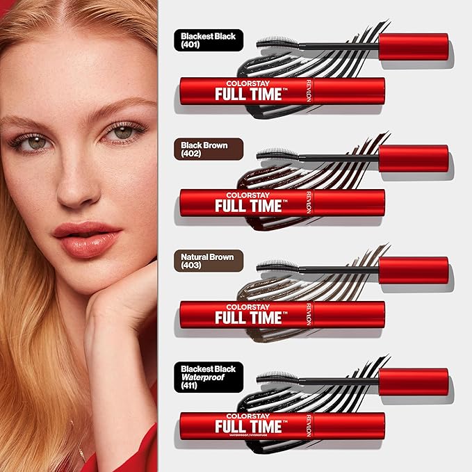 Revlon ColorStay Full Time Volumizing Mascara, 24 Hour Wear, Smudge-Proof, Non-Clumping, Flake-Free, Stocking Stuffer for Her, 411 Blackest Black, Waterproof