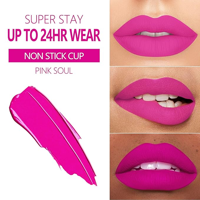 MAKI YIKA 3Pcs Matte Liquid Lipstick Set, Purple Plum Pink Lipstick Long Lasting Smudge Proof Non Transfer Lip Makeup (Purple+Plum+Pink)