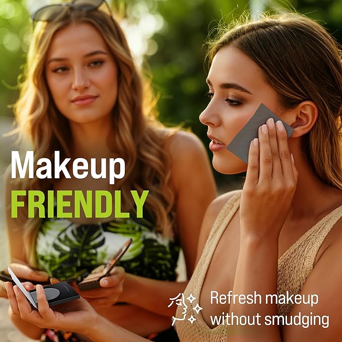 Natural Oil Blotting Sheets for Face with Bamboo Charcoal - 6pk/600 Makeup Friendly Oil Absorbing Sheets for Face - Blotting Papers for Oily Skin - Perfect for Keeping in Purse - Oil Control Film