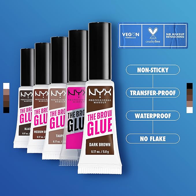 NYX PROFESSIONAL MAKEUP The Brow Glue, Extreme Hold Tinted Eyebrow Gel - Black