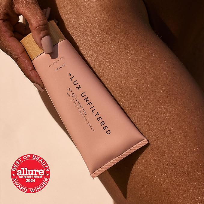 + Lux Unfiltered N°32 Deep Gradual Self Tanner, Hydrating Self Tanning Lotion with Shea Butter & Squalane - Non-Sticky, No Transfer, Natural-Looking Tan - Vegan & Cruelty-Free Sunless Tanner - Santal