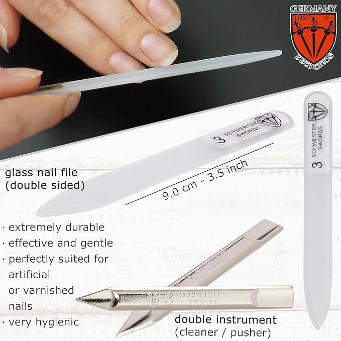 3 Swords Germany - Brand Quality 6 Piece Manicure Pedicure Grooming kit Set - Scissors, Metal and Glass Nail File, Clipper, Tweezers with Synthetic Leather case - Snake
