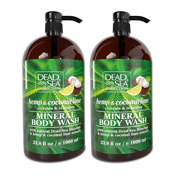 Dead Sea Collection Hemp & Coconut Lime Body Wash for Women and Men – with Pure Dead Sea Minerals - Cleanses and Moisturizes Skin - Pack of 2 (67.6 fl. oz)