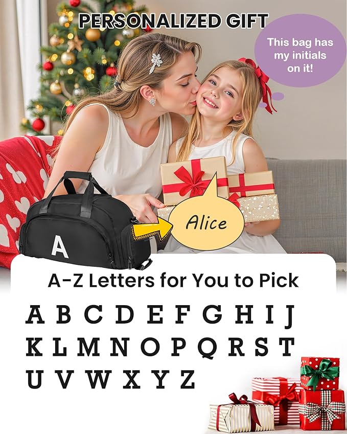Gifts for Teenage Girls Boys, Initial Gym Bags with Shoe Compartment, Dance Bag for Girls, Monogram Kid Overnight Bags, Carry on Travel Duffel-Stocking Stuffers for Teens (Letter C)
