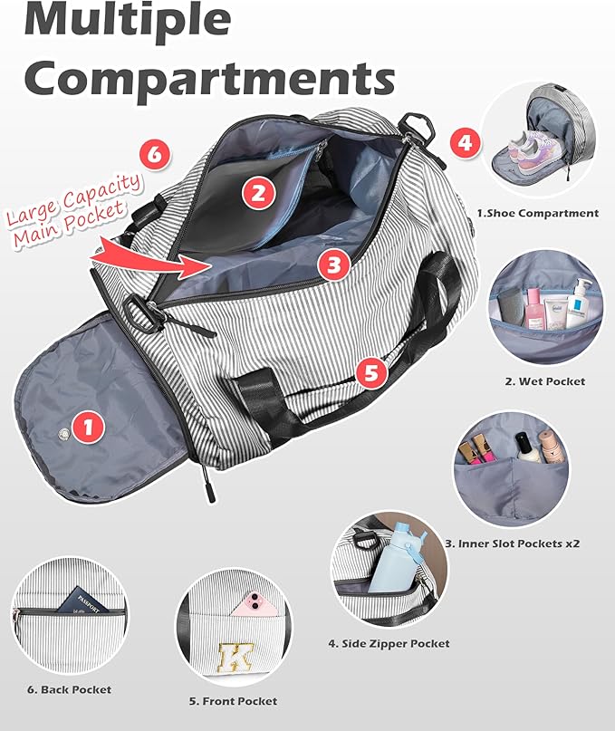 Gifts for Teenager, Girls Travel Duffle Bag, Kids Initial Overnight Bags with Shoe Compartment, Monogram Weekender Bag with Makeup Pouch, Stocking Stuffers for Teen Girl (Letter F)