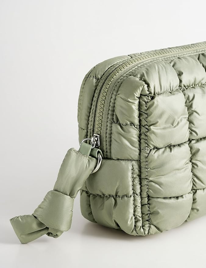 Yarnic Quilted Makeup Bag Cosmetic Bag, Travel Toiletry Bag for Women, Cute Makeup Bag Organizer Puffer Makeup Pouch (M, Sage Green)