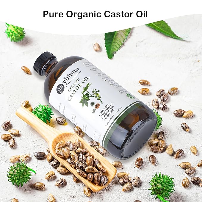 Cold Pressed Castor Oil Organic Glass Bottle(16 Fl Oz),100% Pure ，Hexane Free for Hair Growth & Care, Castor oil pack & Moisturize Body Skin