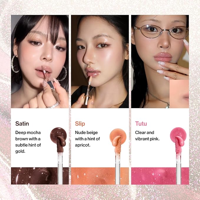 ENTROPY MAKEUP Tulle Lip Gloss, Lightweight 3D Pearl Shimmer, Ultra-Gloss High Shine, Non-Sticky Moisturizing Lip Gloss with Peptide Complex, Tutu