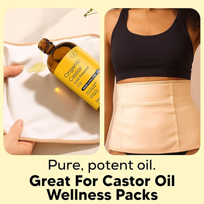 Zen Routine Organic Castor Oil (32oz Big Glass Bottle) Hexane Free – Hair Growth Oil, Eye Lashes & Stomach – Pure 100% Cold Pressed Unrefined Oil for Castor Pack – USDA Certified, Made in the USA