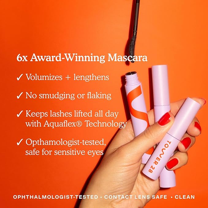 Tower 28 Mascara – Volumizing & Lengthening Lash Makeup | No Clumping, No Flaking, Smudge-Free | Gentle for Sensitive Eyes, Eco-Conscious Packaging – Jet Black
