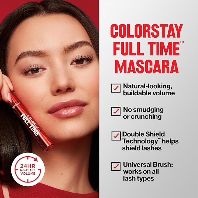 Revlon ColorStay Full Time Volumizing Mascara, 24 Hour Wear, Smudge-Proof, Non-Clumping, Flake-Free, Stocking Stuffer for Her, 402 Black Brown
