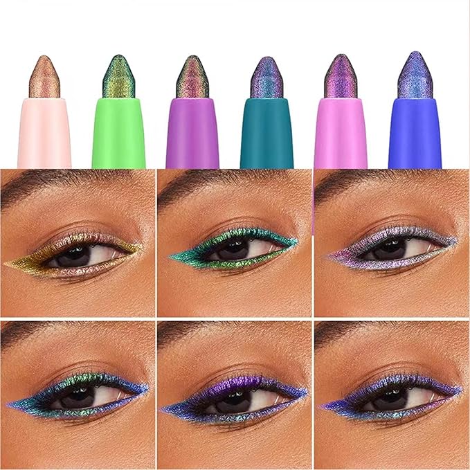 Blue Eyeliner Chameleon Metallic Glitter Eyeliner Pen Multicolor Cream Shimmer Glitter Smooth Eyeshadow Stick Waterproof Long Lasting Eye liner Pencil,Smudge-proof, Transfer-proof # 06