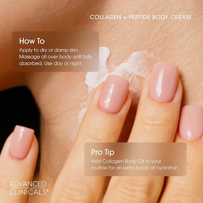 Advanced Clinicals Collagen Peptides Body Lotion & Face Moisturizer | Peptide Infused Collagen Lotion For Women & Men Helps Improve Look Of Crepe Skin, Wrinkles, & Uneven Dry Skin Texture, 2-Pack
