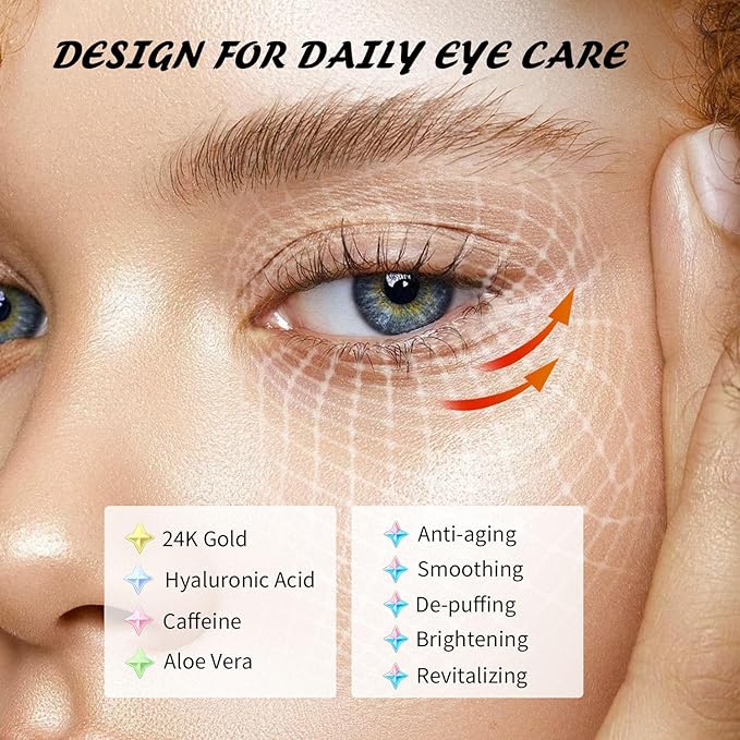 Under Eye Patches(25 Pairs), 24K Gold, Caffeine, Hyaluronic Acid, Aloe Vera Eye Masks for Dark Circles Puffy Eyes Undereye Bags, Eye Skin Care Gift Set for Bachelorette Party Favors